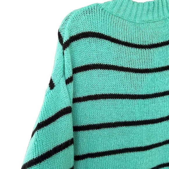 LulaRoe Women's Mint Green Black Stripes Knit Long Cardigan Sweater Size Medium - Picture 7 of 9